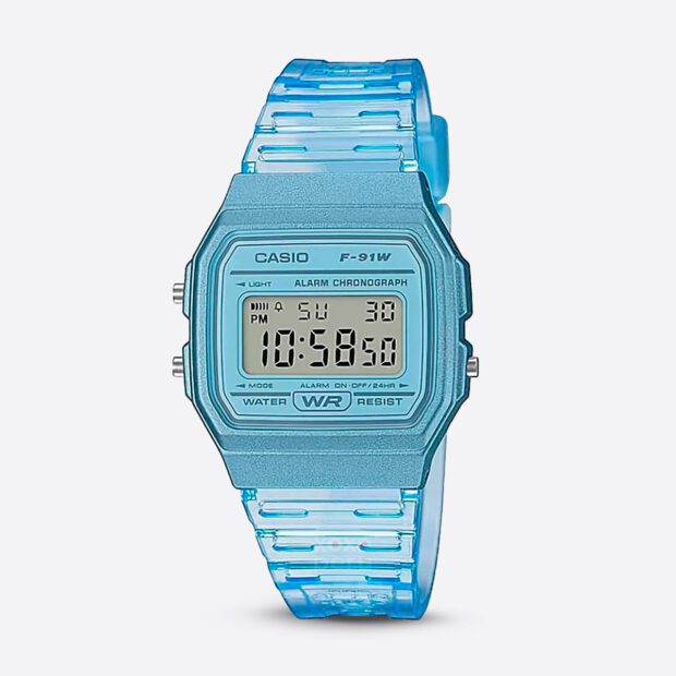 Reloj Casio Transparente Tono Azul Dama F91WS-2