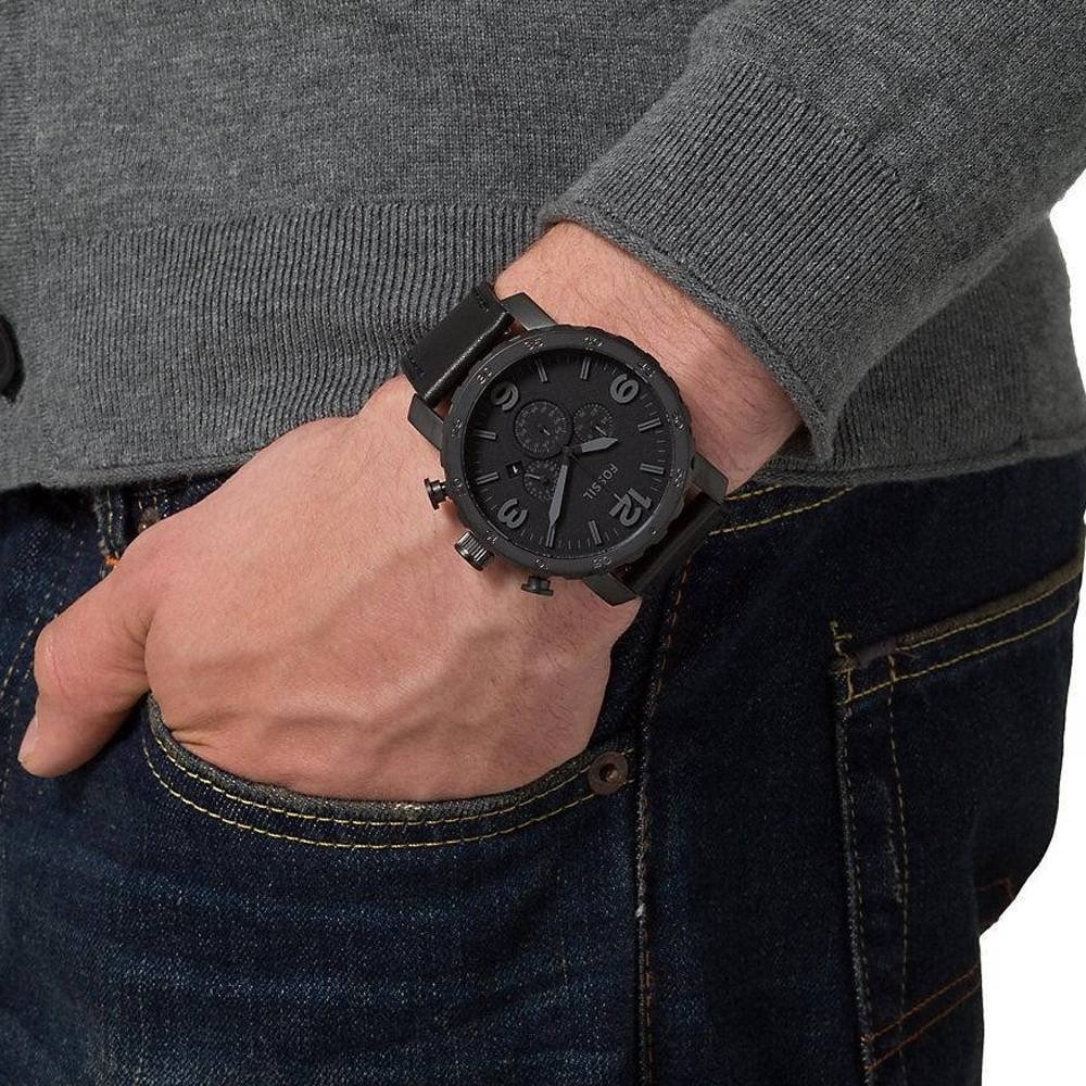 Reloj Fossil Nate JR1354 de Cuero Color Negro - Imagen 4