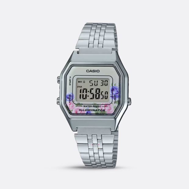 Reloj Casio LA680WA-4C Floral Plateado Retro