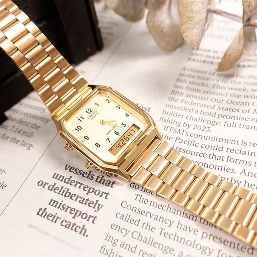 Reloj Casio Vintage Unisex AQ-230GA-9B Dorado - Imagen 6
